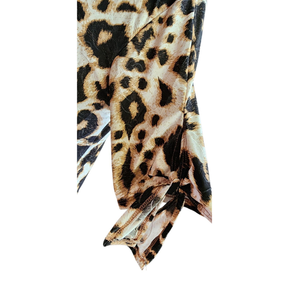 Amana Leopard Animal Print Embroidered Tie-Sleeve Tunic Top Women's L - Picture 5 of 11